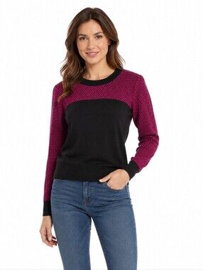 I Heart Ronson  Black/Pink Retro Knit Sweater, XL